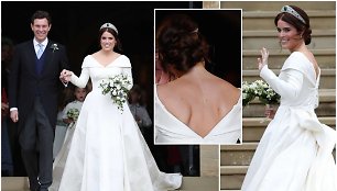 Princesės Eugenie suknelė specialiai buvo sukurta tokia, kad neslėptų didžiulio rando ant nugaros