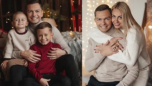 Agnė ir Deividas Basčiai su vaikais kalėdinėje fotosesijoje