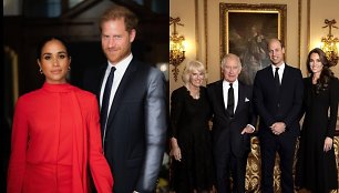 Karalius Karolis III, karalienė konsortė Camilla, Velso princai Williamas ir Catherine, Meghan Markle ir princas Harry