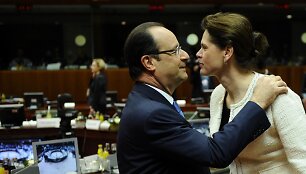 Prancūzijos prezidentas Francois Hollande'as ir Slovėnijos ministrė pirmininkė Alenka Bratusek