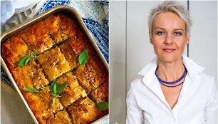 Nida Degutienė ir jos keptas graiki&scaron;kas &scaron;pinatų ir fetos pyragas 