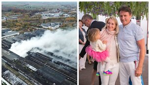 Valdemaras Chomičius su &scaron;eima ir vaizdas i&scaron; gaisro Alytuje 