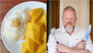 Vytaras Radzevičius ir jo gamintas lipnių ryžių ir mango desertas