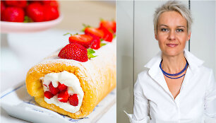 Nida Degutienė ir jos gamintas biskvito vyniotinis