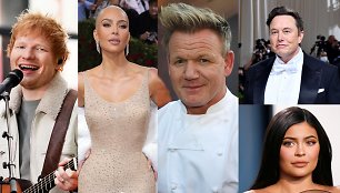 Edas Sheeranas, Kim Kardashian, Gordonas Ramsay, Elonas Muskas, Kylie Jenner