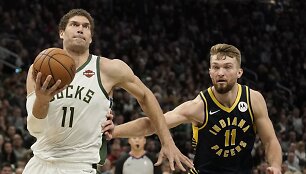 Domantas Sabonis prie&scaron; Brooką Lopezą