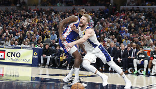 „Indiana Pacers“ ir „Philadelphia 76ers“ rungtynių akimirka. Domantas Sabonis