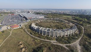 Stadionas ant Šeškinės kalno iš paukščio skrydžio