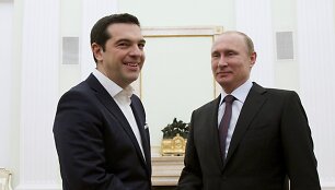 Graikijos premjeras Aleksis Cipras ir Rusijos prezidentas Vladimiras Putinas