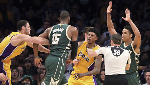 Masinis susistumdymas „Bucks“ – „Lakers“ rungtynėse