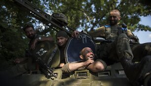 Ukrainiečių kariai netoli Marjinkos miestelio, Ukrainoje