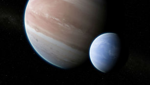 Menininko įsivaizduojamas Kepler-1625b planetos ir jos palydovo vaizdas