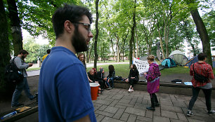 Kauno centre įsikūrė protestuotojai