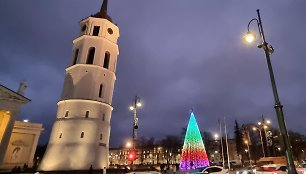 Vilniaus Kalėdų eglė puošimo metu