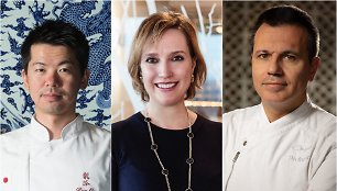 Lietuvos gastronomijos forumo svečiai: Ryohei Hieda, Virginia Anne Newton ir Oriol Castro