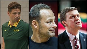 R.Jarutis (viduryje) teigė, kad &bdquo;Rytas&ldquo; tikisi pratęsti sutartį su D.Adoamčiu (de&scaron;inėje), o gandai dėl D.Kairio yra &bdquo;antis&ldquo;.