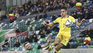 &Scaron;iaurės Airija &ndash; Lietuva mačo akimirka. Dominykas Barauskas