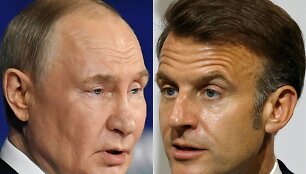 Vladimiras Putinas ir Emmanuelis Macronas / OLGA MALTSEVA LUDOVIC MARIN / AFP