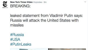 &bdquo;New York Times&ldquo; atakavę programi&scaron;iai paskelbė žinutę apie esą Rusijos ruo&scaron;iamą raketų smūgį JAV