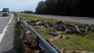 Autostradoje Vilnius-Klaipėda miškavežio avarija: ribojamas eismas