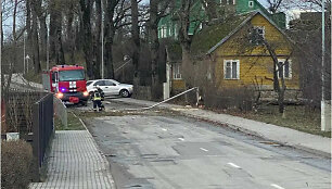 Plungėje nuverstas ap&scaron;vietimo stulpas