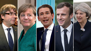 Carlesas Puigdemont'as, Angela Merkel, Sebastianas Kurzas, Emmanuelis Macronas, Theresa May