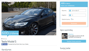 &bdquo;Tesla Model S&ldquo; nuomos skelbimas
