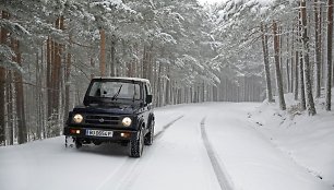 Automobilis apsnigtame kelyje