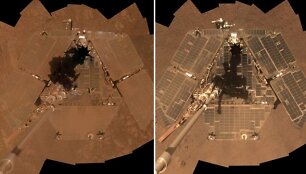 Marsaeigio Opportunity vaizdas &scaron;ių metų sausį (kairėje) ir kovą (de&scaron;inėje)