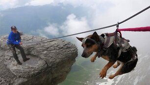 Pirmasis pasaulyje &bdquo;wingsuit&ldquo; &scaron;uolis su &scaron;unimi 