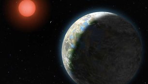 „Gliese 581 b" planeta, viena iš šešių žvaigždės „Gliese 581" planetų. Lindy Elkins-Tanton ir jos kolegų sukurti modeliai verčia daryti išvadą, kad jeigu planeta pasižymi uolėtu paviršiumi, joje praktiškai iš karto po planetos atsiradimo susiformuodavo nedidelis vandenynas.