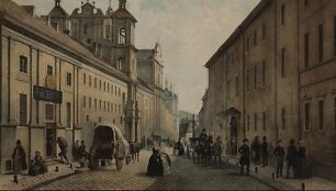 Dominikonų gatvė ir Bajorų institutas. Chromolitografija, 1850. LNM &bdquo;Vilnius Jono Kazimiero Vilčinskio leidiniuose&ldquo;, Vilnius, 2001, p. 13. IMik 2066