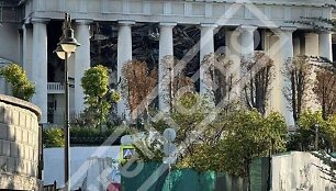 Rusijos Juodosios jūros laivyno &scaron;tabo pastatas po ukrainiečių smūgio