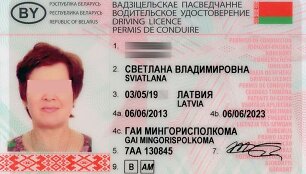 Asociatyvi iliustracija: Baltarusijos vairuotojo pažymėjimo pavyzdys