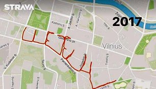 Mingailės bėgimo trajektorija Vilniaus gatvėmis