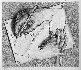 Wikipedia commons/ Mauritsas Cornelis Escheris/„Drawing Hands“ (1948)
