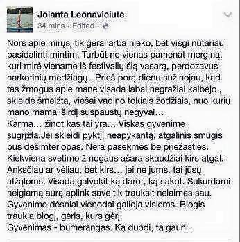 „Facebook“ nuotr./Jolantos Leonavičiūtės įrašas