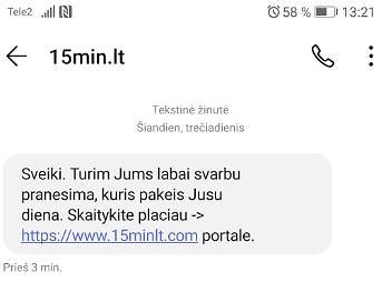 15min nuotr./Sukčių platinama SMS žinutė