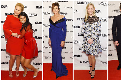 Amy Schumer ir Selena Gomez, Caitlyn Jenner, Reese Witherspoon ir Victoria Beckham su sūnumi Brooklynu