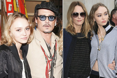 Garsių tėvų pėdomis: dešinėje – su mama dainininke ir aktore Vanessa Paradis „Chanel“ šou Paryžiuje, kairėje – su tėčiu Holivudo žvaigžde Johnny Deppu / Vida Press ir Getty nuotraukos