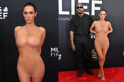 Kanye Westo žmona Bianca Censori ant „Grammy“ kilimo sukėlė skandalą – pozavo nuoga