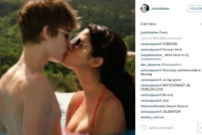 Justino Bieberio ir Selenos Gomez bučinio nuotrauka – populiariausia „Instagram“ tinkle