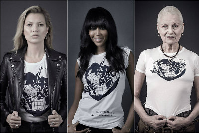 Kate Moss, Naomi Campbell ir Vivienne Westvood „Greenpeace“ kampanijoje