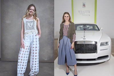 Iš kairės: Kristar Design 2015 m. pavasario-vasaros įvaizdis (fotografas Paulius Gasiūnas). Dešinėje: Olivia Palermo automobilių pristatyme