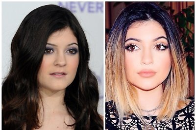 Kylie Jenner anksčiau (2011-ųjų vasarį) ir dabar (2014-ųjų balandį)