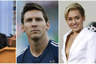 Iš kairės: Naveenas Selvadurai, Lionelis Messi, Miley Cyrus