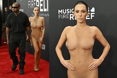 Kanye Westas su žmona Bianca Censori ant „Grammy“ raudonojo kilimo