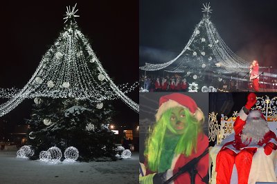 Sužibo gyva Vilkaviškio eglė: puošta slenkančiais lašais ir skraistėmis