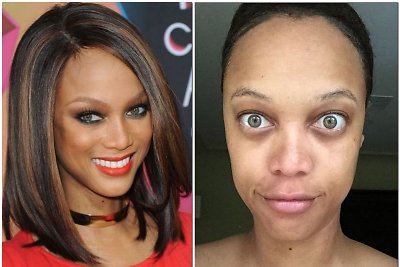 Tyra Banks su makiažu ir be jo