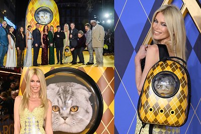 Claudia Schiffer filmo premjeroje pasirodė su katinu